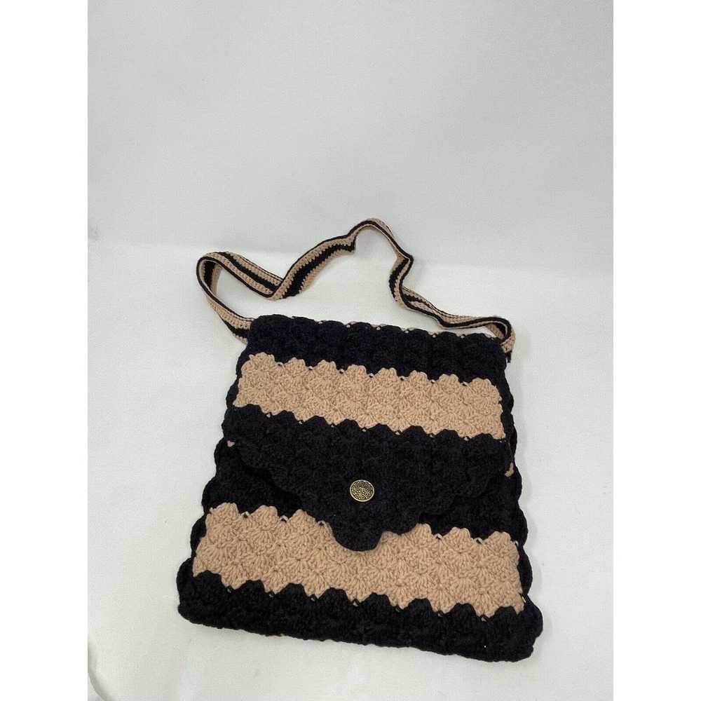 Vintage NEW Boho Acrylic Crochet Woven Hand Bag Purse Hippie Pockets Grannycore